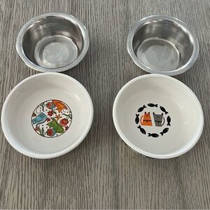 Stoneware Set of Four Pet Bowls with Fun Designs